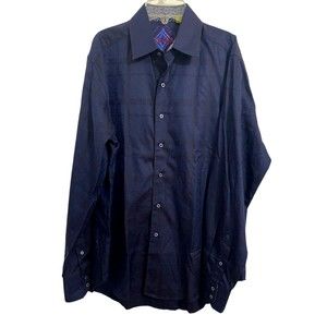 ROBERT GRAHAM Long Sleeve Shirt Dark Blue Paisley Button Front Flip Cuffs Sz M